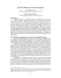 Notes for a History of the Teaching of Algebra 1