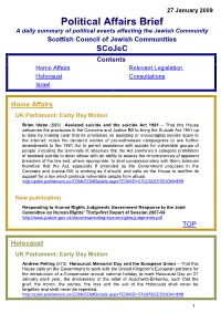 Political Affairs Brief a Daily Summary of Political Events Affecting the Jewish Community