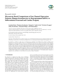 Research Article Microarray-Based Comparisons of Ion Channel Expression Patterns: Human Keratinocytes to Reprogrammed Hipscs To