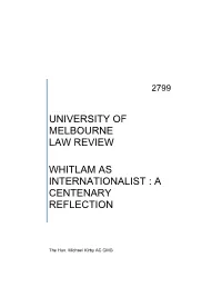 Whitlam As Internationalist : a Centenary Reflection