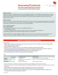 Anorexia/Cachexia Heart Failure Symptom Management Guideline for Adults, Age 19 and Older in British Columbia