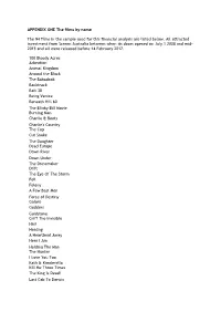 APPENDIX ONE the Films by Name the 94 Films in the Sample Used For