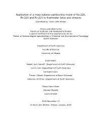 Application of a Mass Balance Partitioning Model of Ra-226, Pb-210 and Po-210 to Freshwater Lakes and Streams