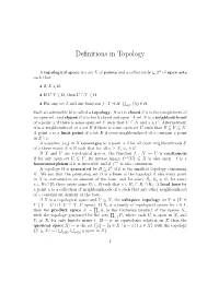 Definitions in Topology