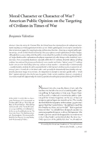 Moral Character Or Character of War? American Public Opinion on the Targeting of Civilians in Times of War