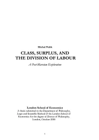 Class, Surplus, and the Division of Labour