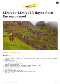 LIMA to LIMA (15 Days) Peru Encompassed