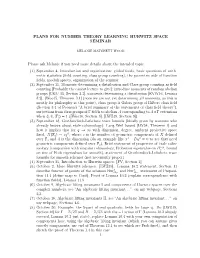 Plans for Number Theory Learning Hurwitz Space Seminar