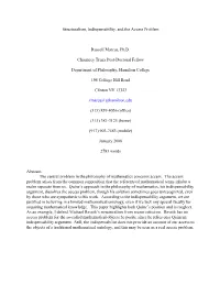 Structuralism, Indispensability, and the Access Problem Russell Marcus