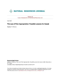 The Law of Prior Appropriation: Possible Lessons for Hawaii