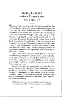 Waiting for Godot Without Existentialism NICK MOUNT