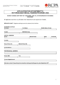Application for Appointment to Victorian Anatomical Training Program - 2022