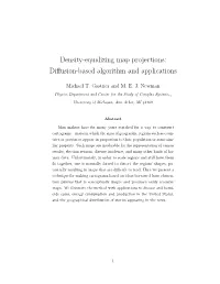 Density-Equalizing Map Projections: Diﬀusion-Based Algorithm and Applications