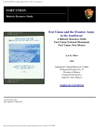 Fort Union and the Frontier Army in the Southwest