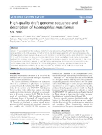 High-Quality Draft Genome Sequence and Description of Haemophilus Massiliensis Sp