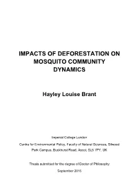 Impacts of Deforestation on Mosquito Community Dynamics