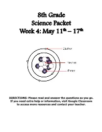 8Th Grade Science Packet Week 4: May 11Th – 17Th