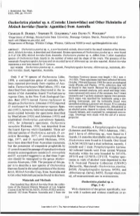 Oochoristica Piankai Sp. N. (Cestoda: Linstowiidae) and Other Helminths of Moloch Horridus (Sauria: Agamidae) from Australia