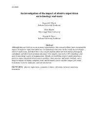 An Investigation of the Impact of Abusive Supervision on Technology End-Users