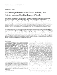 APP Anterograde Transport Requires Rab3a Gtpase Activity for Assembly of the Transport Vesicle