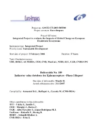 Deliverable No. 189 Indicator Value Database for Ephemeroptera –Phase I Report