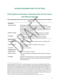 HUANGLONGBING and ITS VECTORS Information to Develop A