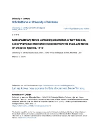 Montana Botany Notes Containing Description of New Species, List of Plants Not Heretofore Recorded from the State, and Notes on Disputed Species, 1910