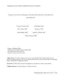 Classroom Social Dynamics Management: Why the Invisible Hand of the Teacher Matters For
