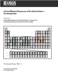 Critical Mineral Resources of the United States— an Introduction