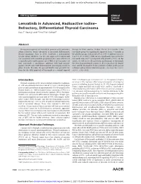Lenvatinib in Advanced, Radioactive Iodine– Refractory, Differentiated Thyroid Carcinoma Kay T