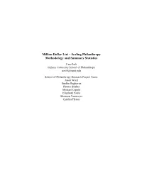 Million Dollar List – Scaling Philanthropy Methodology and Summary Statistics