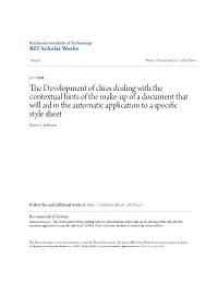 The Development of Clues Dealing with the Contextual Hints of the Make-Up of a Document That Will Aid in the Automatic Application to a Specific Style Sheet