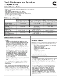 Truck Maintenance and Operation X15 (EPA 2017) Quick Reference Guide