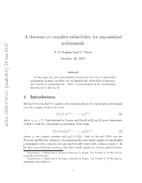 A Theorem of Complete Reducibility for Exponential Polynomials