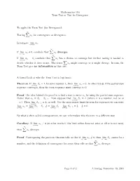Mathematics 116 Term Test Or Test for Divergence to Apply the Term Test
