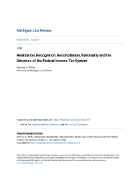 Realization, Recognition, Reconciliation, Rationality and the Structure of the Federal Income Tax System