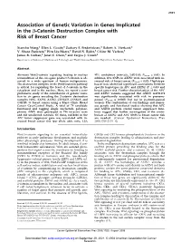 Association of Genetic Variation in Genes Implicated in the B-Catenin Destruction Complex with Risk of Breast Cancer