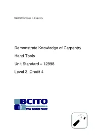 Demonstrate Knowledge of Carpentry Hand Tools Unit Standard – 12998