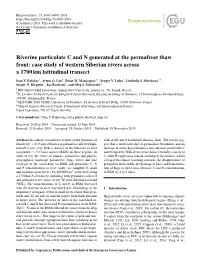 Riverine Particulate C and N Generated at the Permafrost Thaw Front: Case Study of Western Siberian Rivers Across a 1700 Km Latitudinal Transect