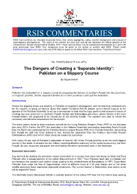 RSIS COMMENTARIES RSIS Commentaries Are Intended to Provide Timely And, Where Appropriate, Policy Relevant Background and Analysis of Contemporary Developments