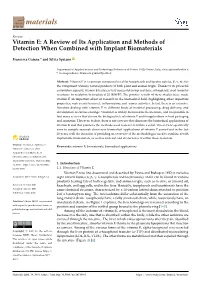 Vitamin E: a Review of Its Application and Methods of Detection When Combined with Implant Biomaterials