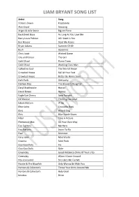 Liam Bryant Song List