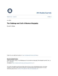 The Challenge and Craft of Mormon Biography