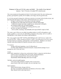 Summary of the New W4300 Course in DEES: “The Earth's Deep Interior” Instructor: Paul G