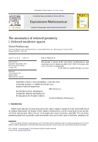 The Axiomatics of Ordered Geometry I