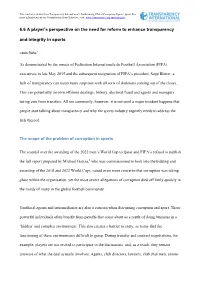 A Player's Perspective on the Need for Reform to Enhance Transparency and Integrity in Sports