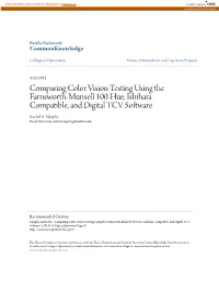 Comparing Color Vision Testing Using the Farnsworth-Munsell 100-Hue, Ishihara Compatible, and Digital TCV Software Rachel A