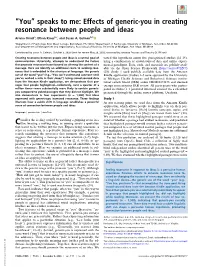 Effects of Generic-You in Creating Resonance Between People and Ideas