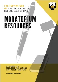 For Supporters of a Moratorium on School Exclusions