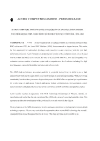 Acorn Computers Limited - Press Release